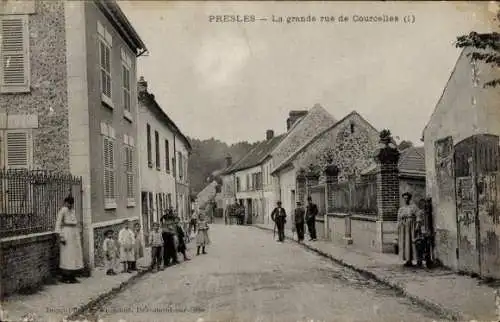 Ak Presles Val d'Oise, Straße, Häuser, Kinder, Männer,  