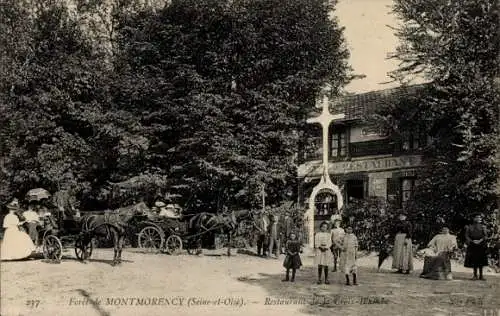 Ak Montmorency Val d’Oise, Restaurant, Menschen, Pferdewagen, Bäume, Kreuz