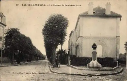 CPA Enghien les Bains Val d’Oise, La Statue et le Boulevard Cotte