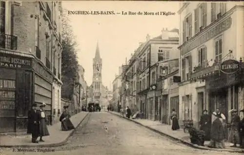CPA Enghien-les-Bains Val d'Oise, La Rue de Mora et l'Eglise