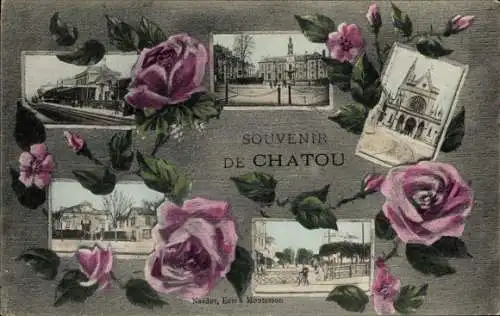 Ak Chatou Yvelines,  mit Rosen, Souvenir de  verschiedene Ansichten