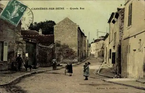 Ak Carrières Saint Denis Carrières-sur-Seine Yvelines, Straße mit Häusern, zwei Personen, Hund,  