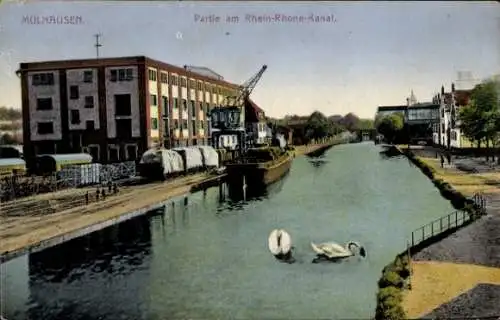 Ak Mulhouse Mülhausen Elsass Haut Rhin, Hafen, Rhein-Rhone-Kanal