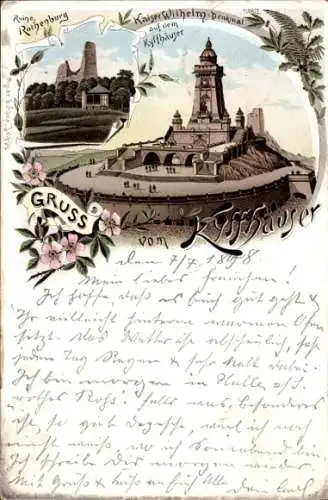 Litho Steinthaleben Kyffhäuserland in Thüringen, Kyffhäuser, Kaiser Wilhelm Denkmal, Rothenburg