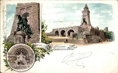 Litho Steinthaleben Kyffhäuserland in Thüringen, Kyffhäuser, Kaiser Wilhelm Denkmal, Barbarossa