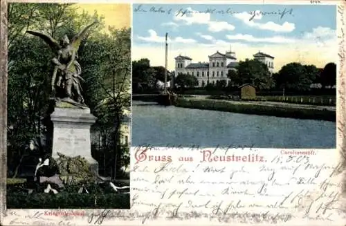 Ak Neustrelitz in Mecklenburg, Carolinenstift, Kriegerdenkmal