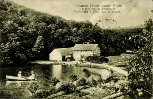 Ak Frohmuhl Frohmühl Elsass Bas Rhin, Luftkurort Donnenbacher Mühle, See mit Boot, Waldlandschaft