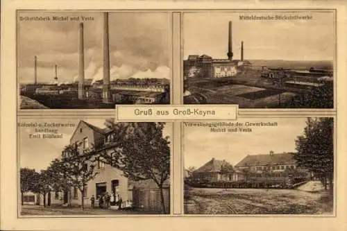 Ak Großkayna Braunsbedra Saalekreis, Brikettfabrik, Stickstoffwerke, Kolonialwarenhandlung