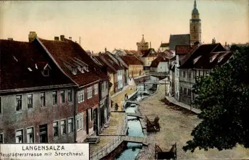 Ak Bad Langensalza in Thüringen, Neustädterstraße, Storchnest