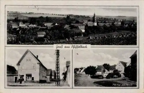 Ak Pfiffelbach in Thüringen, Gesamtansicht, Geschäftshaus R. Dietzmann, am Teich