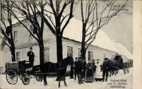 Ak Scheidekrug Weede Kreis Bad Segeberg, Gastwirtschaft C. Stolten, Winter, Fuhrwerke