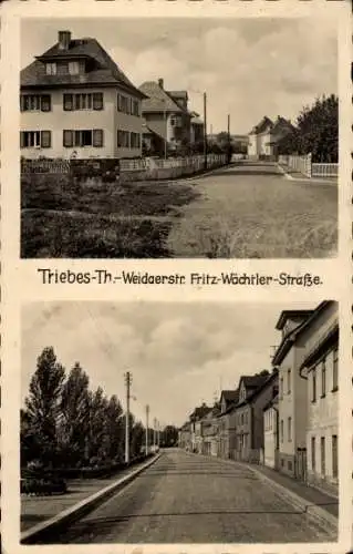 Ak Triebes in Thüringen, Fritz-Wächtler-Straße, Wohnhäuser, Straßenansicht, Schwarz-Weiß, Echte P
