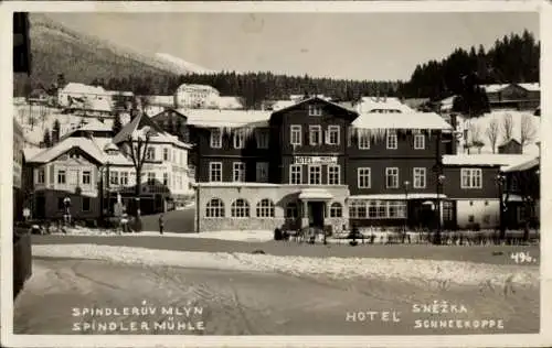 Ak Spindleruv Mlýn Spindlermühle Riesengebirge Region Königgrätz, Schneelandschaft, Hotel Sněž...