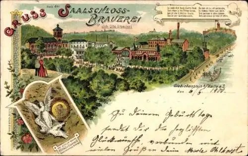 Litho Giebichenstein Halle an der Saale, Saalschloss-Brauerei