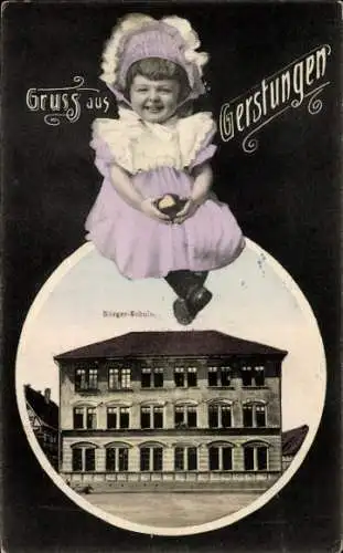 Ak Gerstungen in Thüringen, Kind in Kleid, Bürger Schule, Gruss aus Gerstungen