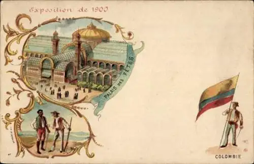 Litho Paris, Ausstellung von 1900, Palais des Fetes, Kolumbien