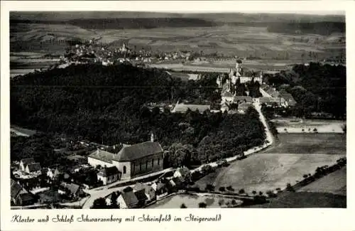 Ak Scheinfeld Mittelfranken, Luftaufnahme, Kloster und Schloss Schwarzenberg, grüner Wald, umlieg