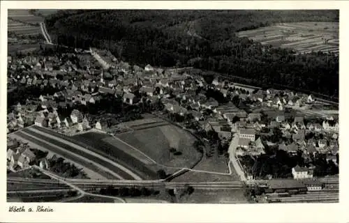 Ak Wörth am Rhein, Luftaufnahme von Wörth, Häuser, Felder, Wälder