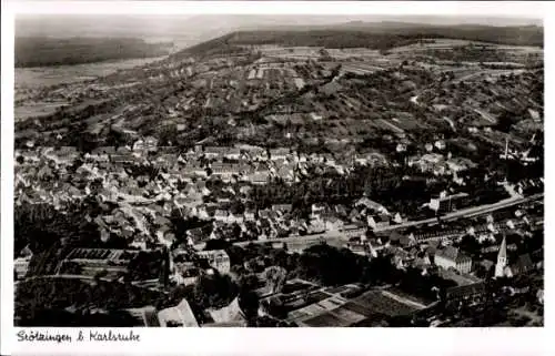 Ak Karlsruhe in Baden, Luftaufnahme von Stotzingen, Häuser und Landschaft, schwarz-weiß