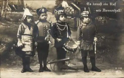 Ak Kinder, Es braust ein Ruf wie Donnerhall, Pickelhaube
