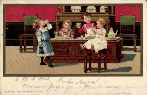 Litho Kinder an einer Kaffeetafel, TSN S. 173 No. 5