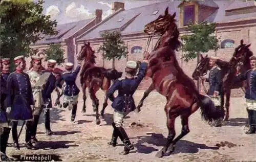 Künstler Ak Pferdeapell, Soldaten mit Pferden