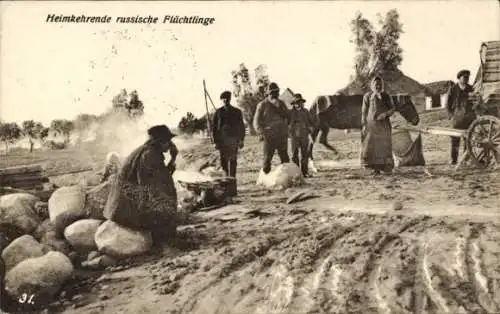 Ak Heimkehrende russische Flüchtlinge
