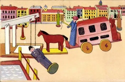 Ak Spielzeug-Stadt, Puppen, Verkehr, Brücke