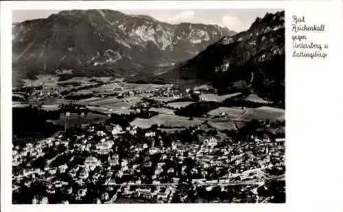 Ak Bad Reichenhall in Oberbayern, Schwarz-Weiß-Foto, Bergsicht, Untersberg, Lattengebirge, Stadta