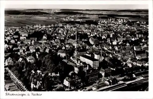 Ak Schwenningen am Neckar, Luftaufnahme von  Häuseransicht, schwarz-weiß