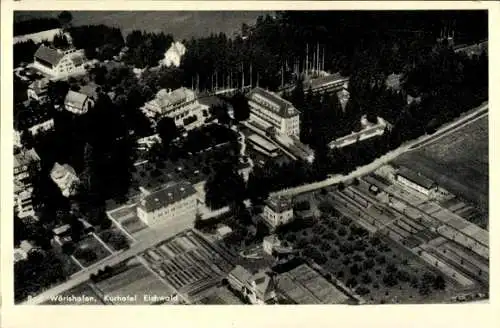 Ak Bad Wörishofen im Unterallgäu, Luftaufnahme Kurhotel Eichwald,  Bäume, Gärten,  Architektur