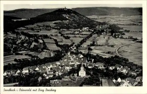 Ak Sandbach Breuberg im Odenwald Hessen, Landschaft mit  Odenwald, Blick auf Kirche, Felder