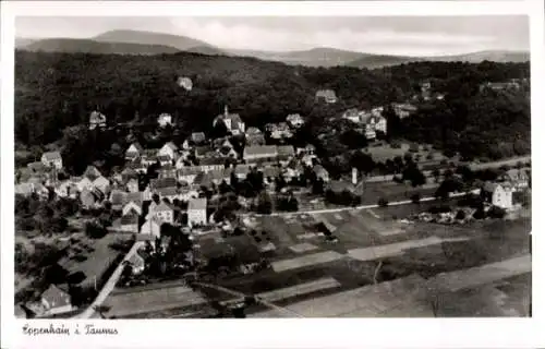 Ak Eppenhain Kelkheim im Taunus, Luftaufnahme von Eppenhain, hügelige Landschaft, Häuser, Wälder