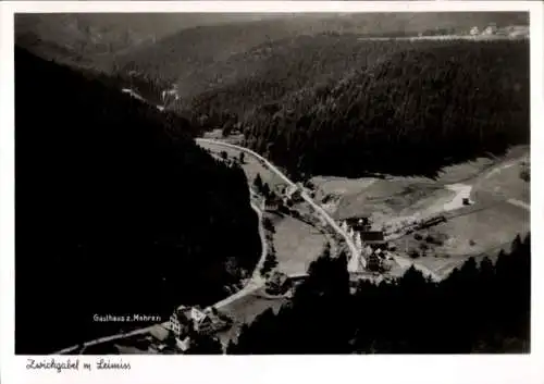 Ak Zwickgabel Schönmünz Baiersbronn Schwarzwald, Landschaft mit Gasthaus z. Mohren, Fluss, Berge