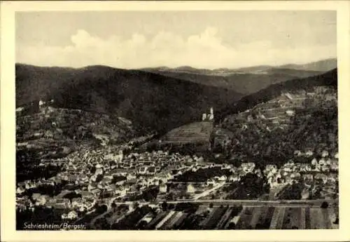 Ak Schriesheim an der Bergstraße, Landschaftsblick, Stadtansicht, Hügel, Wolken, Historische 