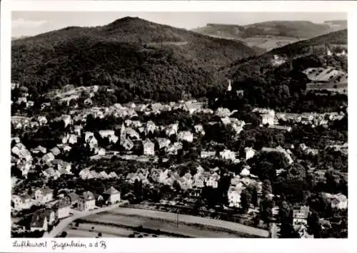 Ak Jugenheim an der Bergstraße Hessen, Luftaufnahme,  Landschaft, schwarz-weiß, 1955
