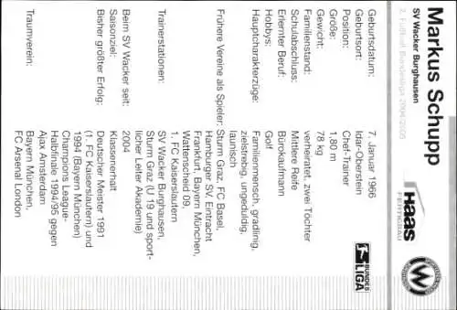 Autogrammkarte Cheftrainer Markus Schupp, SV Wacker Burghausen, Autogramm