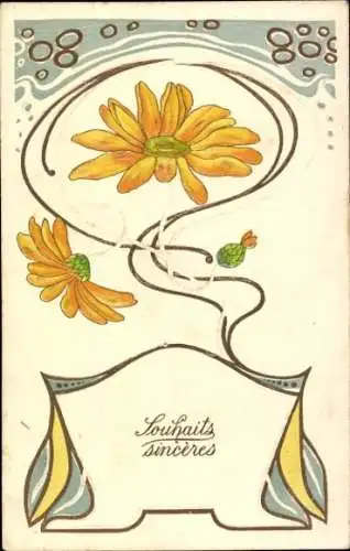 Jugendstil Präge Ak Blumenornament, Blüten