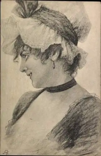 Jugendstil Künstler Ak Frauenportrait, Dame mit Haube