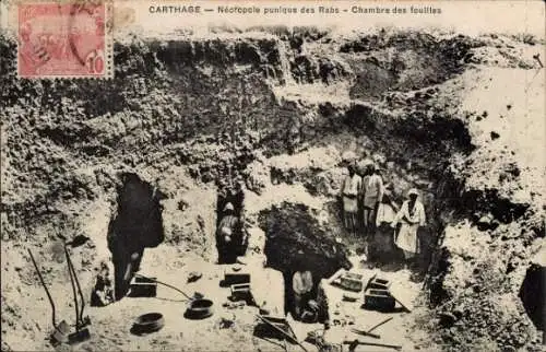 Ak Carthage Karthago Tunesien, punische Nekropolis von Rabs, Grabkammer