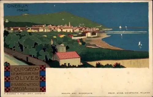 Künstler Ak Oneglia Imperia Liguria Italien, Panorama, Oliosasso, Olivenöl, P. Sasso & Söhne