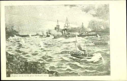 Künstler Ak Kriegsschiffe, Abfahrt der Flotte zur Hochsee