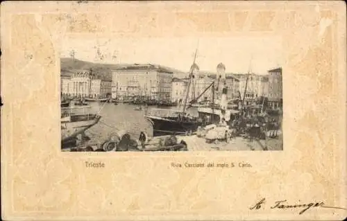 Präge Passepartout Ak Triest Trieste Friuli Venezia Giulia, Riva Carciotti, Molo S. Carlo