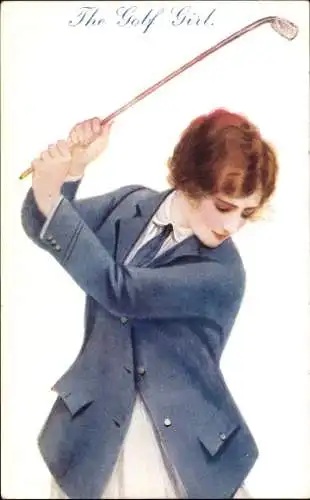 Künstler Ak The Golf Girl, junge Frau mit Golfschläger