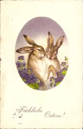 Ak Frohe Ostern, Osterhasen, Veilchen