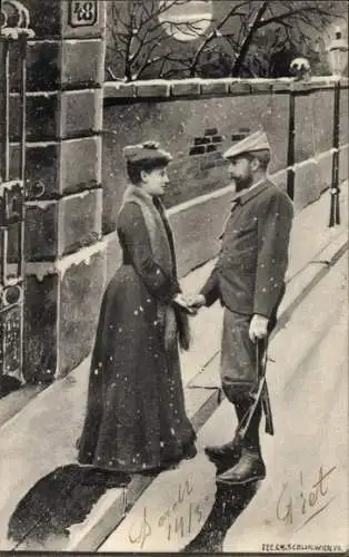 Ak Pärchen mit Schlittschuhen