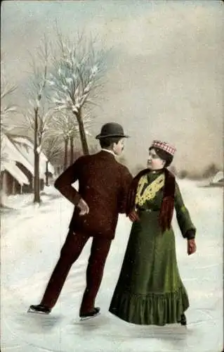 Ak Pärchen auf Schlittschuhen