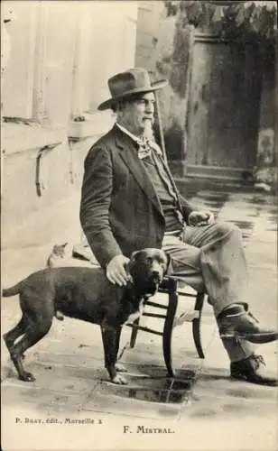 Ak Dichter Frédéric Mistral, Portrait, Hund