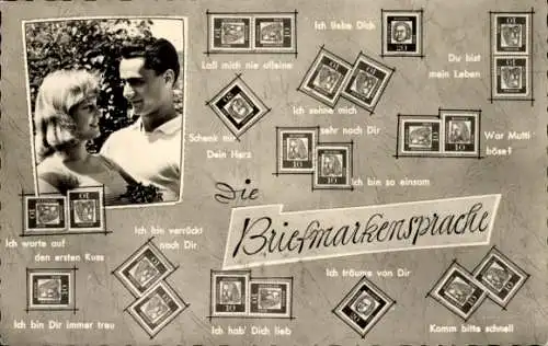 Ak Briefmarkensprache, Liebespaar, Ich hab Dich lieb, Komm bitte schnell