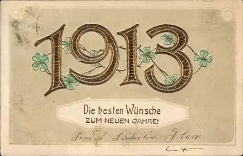Präge Ak Fröhliches Neujahr, Jahreszahl 1913, Klee